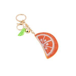 Orange Slice Faux Suede Tassel Stuffed Pillow Key Chain Handbag Charm